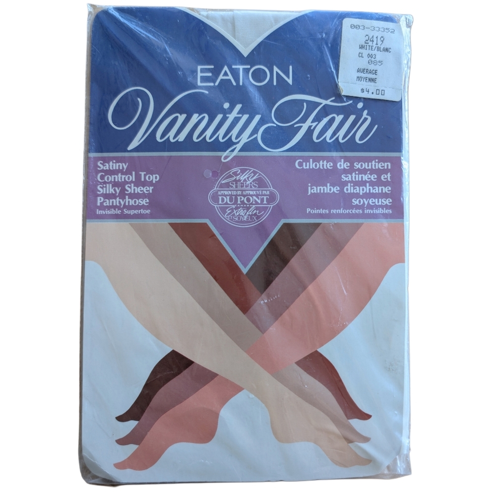 Vintage Eaton Vanity Fair White One Size‎ Deadstock Nylon Pantyhose